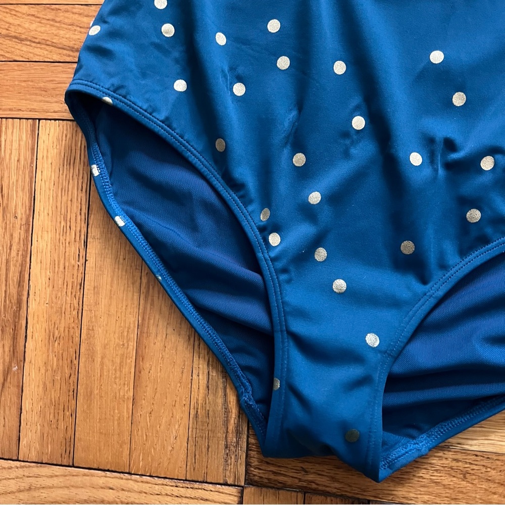 Boden Halter Formentera One-Piece Swimsuit Teal w Gold Polka Dots Size 10 Long - Picture 4 of 8